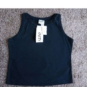 Black Vanity Women's Sequins Neckline Trim Tank Top Size XL NWT